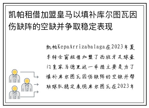 凯帕租借加盟皇马以填补库尔图瓦因伤缺阵的空缺并争取稳定表现